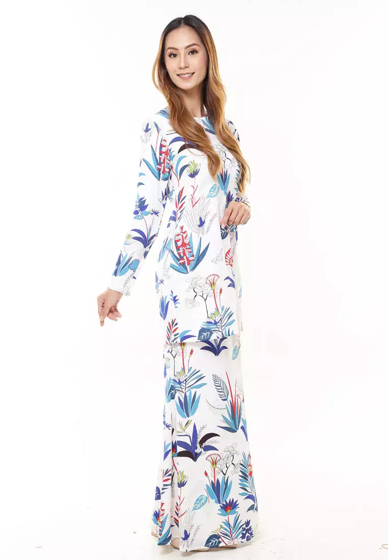 Rina Printed Kurung Iris White FLower