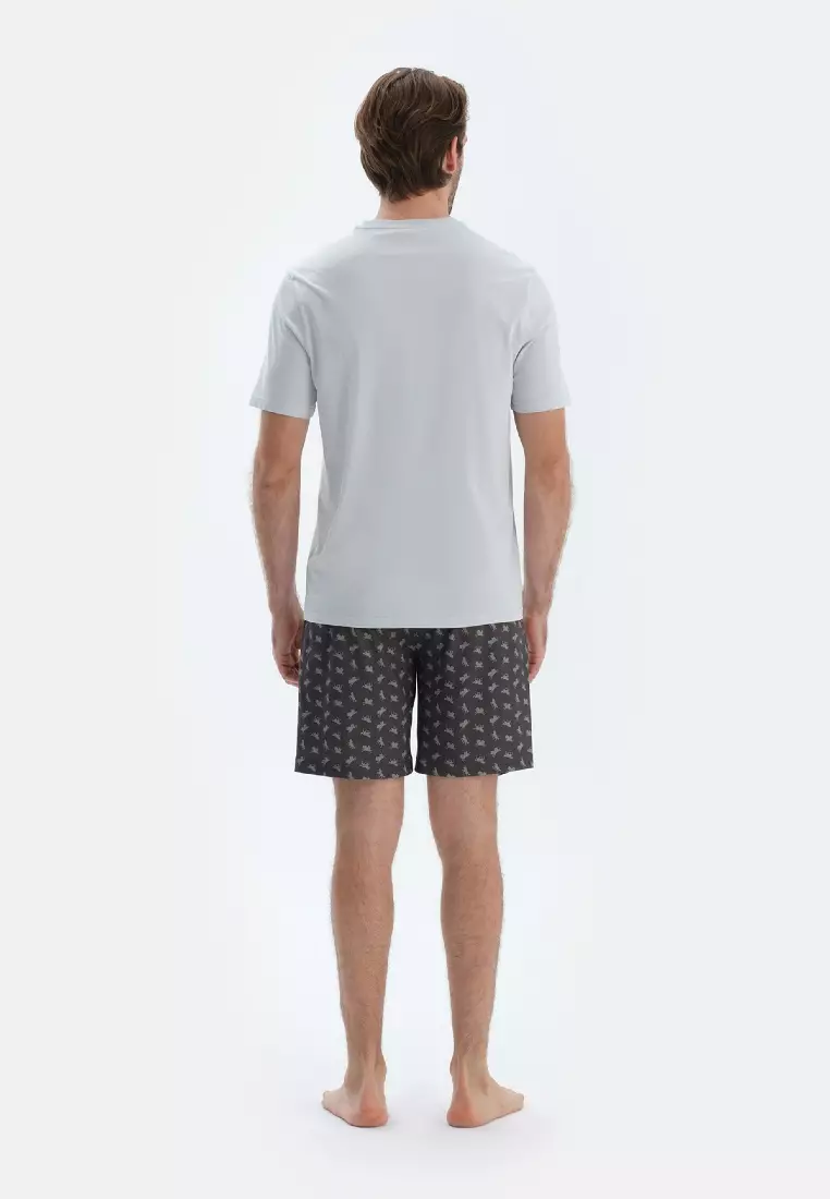 Light Grey T-Shirt, Crew Neck, Regular, Short Sleeve Sleepwear for Men