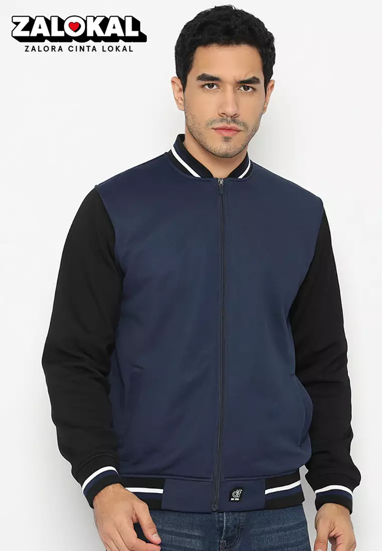 Jaket Bomber Pria - Navy & Black