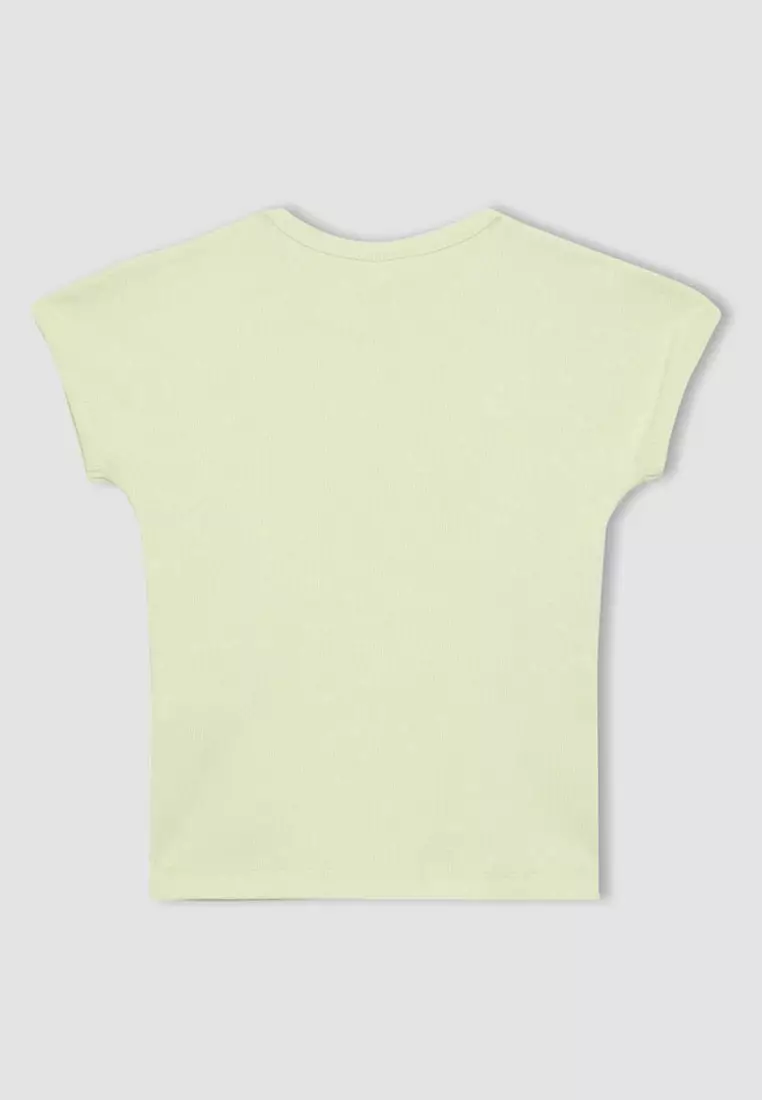 Slim Fit Slim Cut Crew Neck Basic Plain Ribbed Camisole Short Sleeve T-Shirt