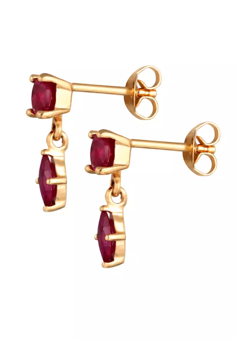 Anting Perhiasan Perak 925 Wanita Circle Ruby Gold Plated