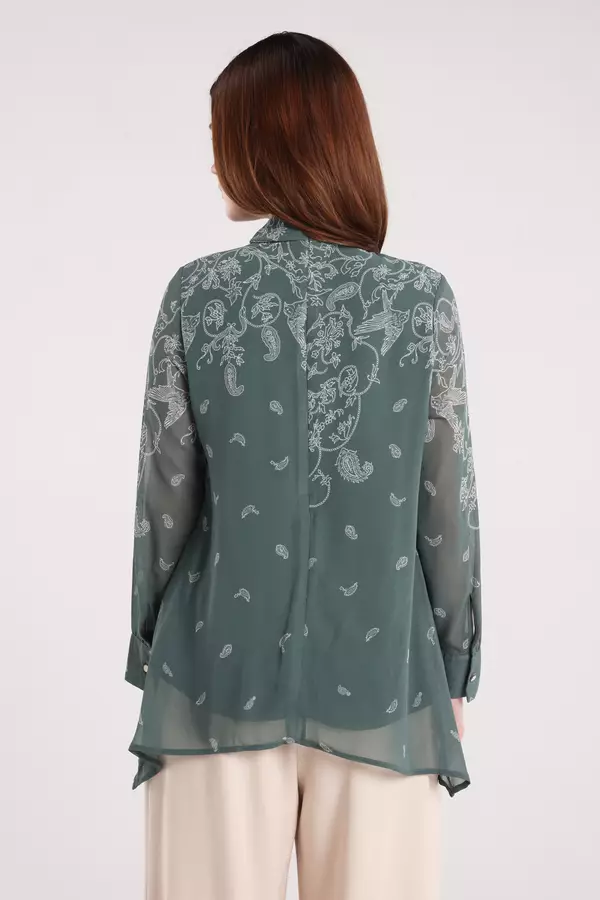 MINIMAL - Lacy - Blus Chiffon Motif Paisley - Green