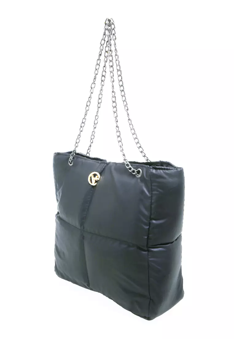 Reina Puffy Bag Two Ropes Smooth Shiny And Plain - DarkGray PVC