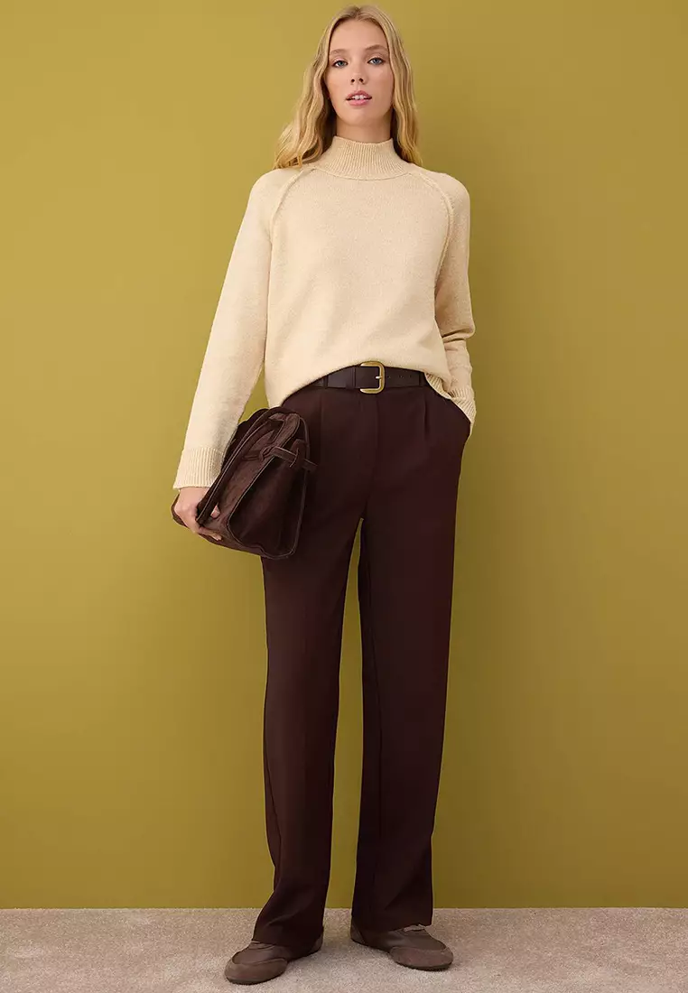 Beige Soft Textured Wide Pattern Knitwear Sweater Twoaw26Kz00191