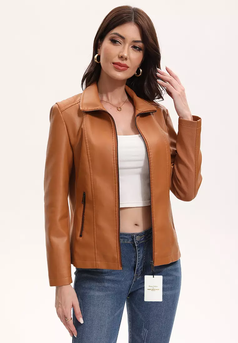 Patchwork Knit Faux Leather Biker Jacket AD-M25PJ49