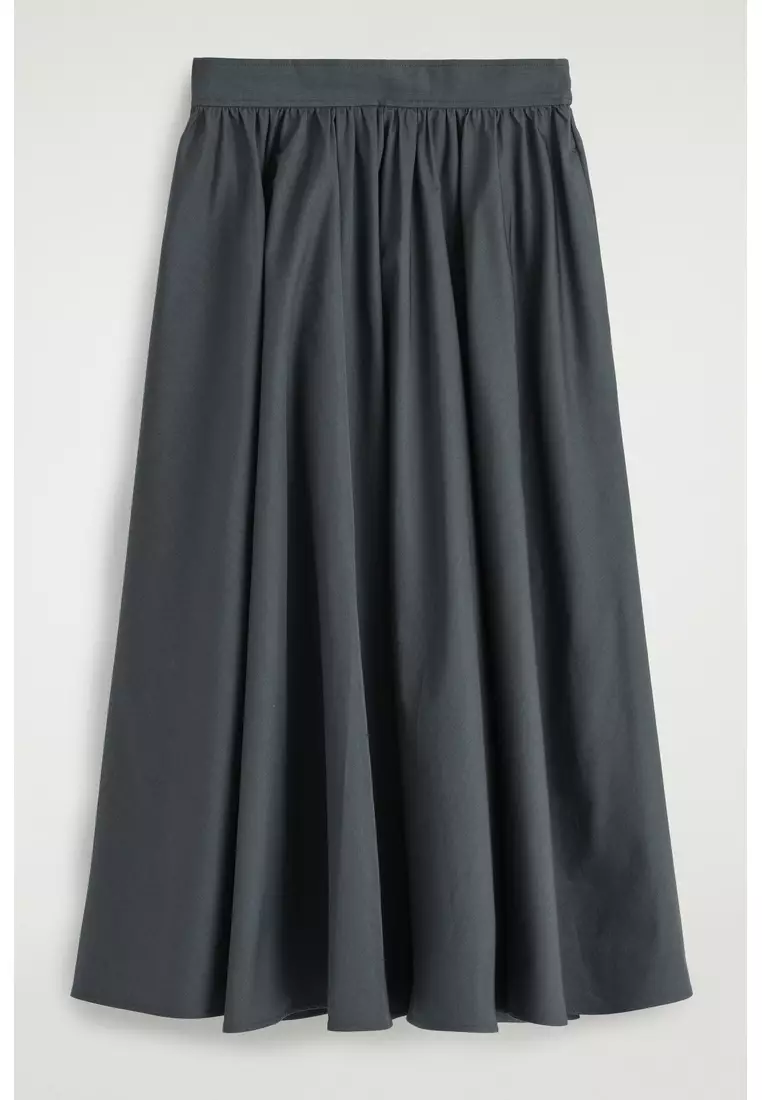 GATHERED A-LINE MIDI SKIRT