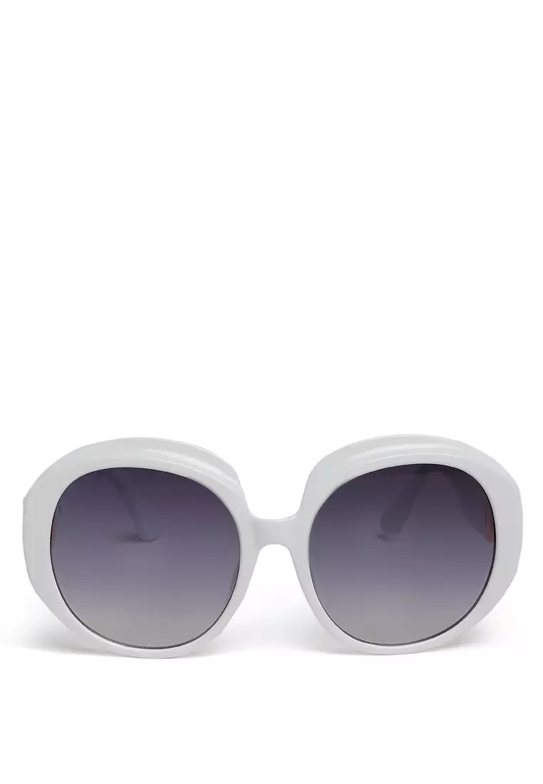 White Metallic Accent Round Sunglasses