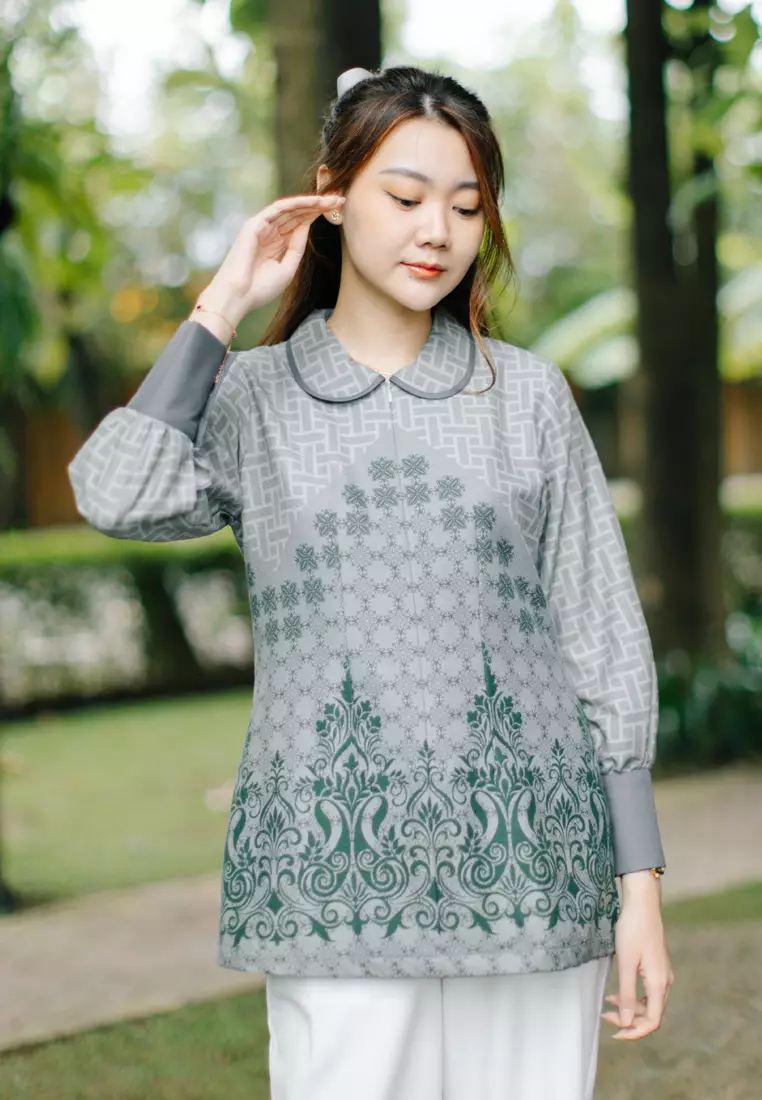 My Aksa Batik Wanita Blouse Dobby Furing Manisa Mavi Raya Series