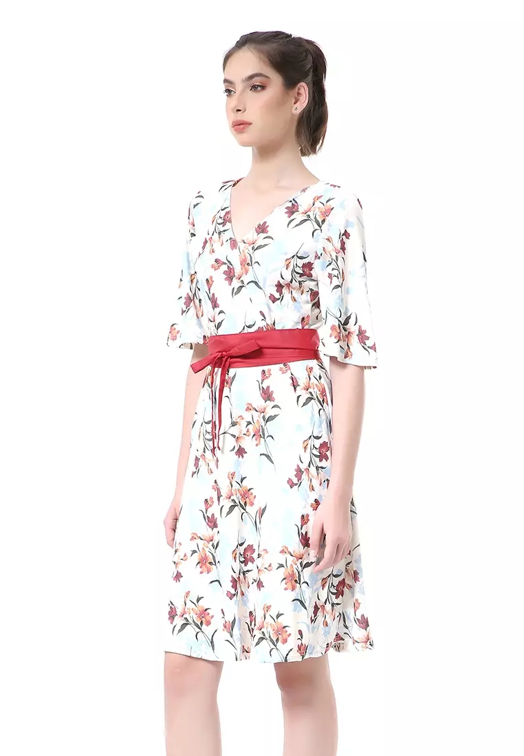 Rachel Dress Kasual Wanita Lengan Pendek Floral Motive Material Chiffon ORIGINAL - Multicolor