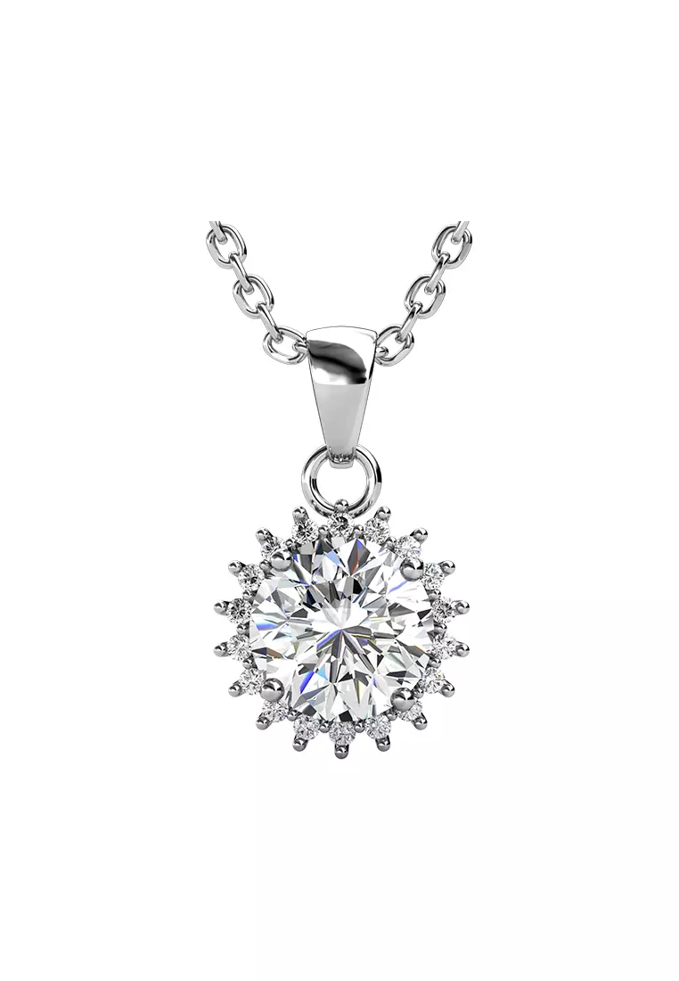 Berlian Moissanite Florale Set Pendant & Earring [GRA CERTIFICATE MOISSANITE DIAMOND] - Anting Kalung Moissanite Diamond with 925 Silver by Her Jewellery
