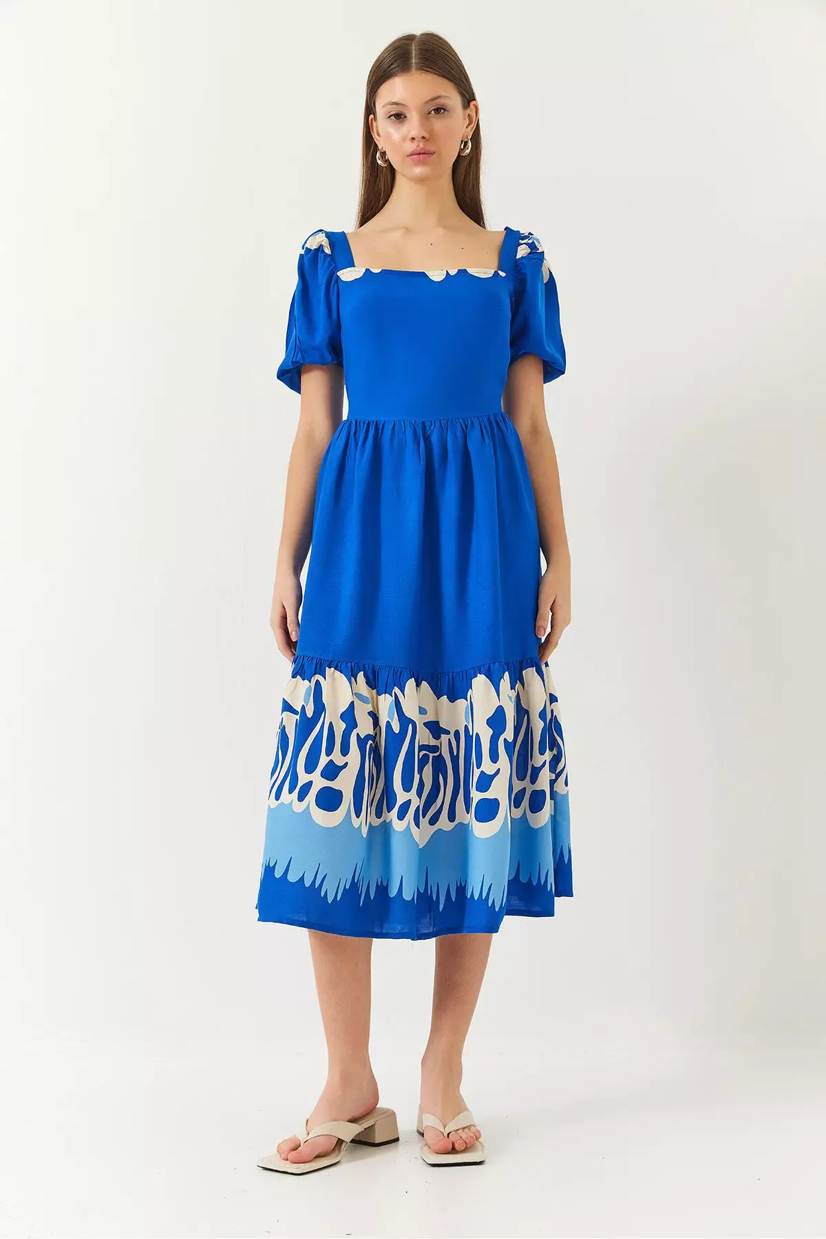 Women's Watermelon Sleeve Square Neck Patterned Tericotone Dress 60261412