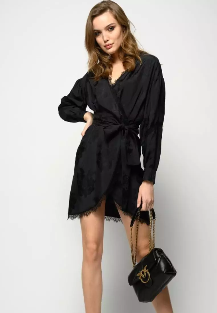 PINKO Short floral jacquard dress with lace