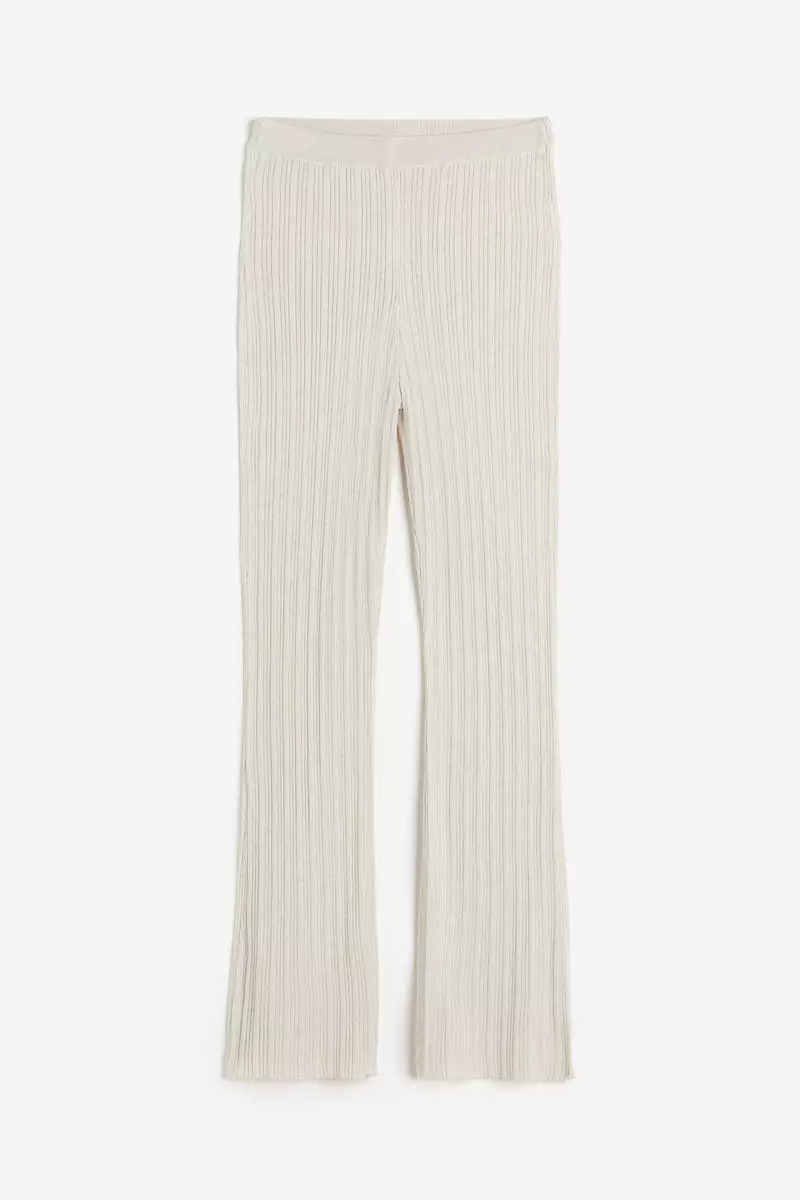 Rib-knit flared trousers