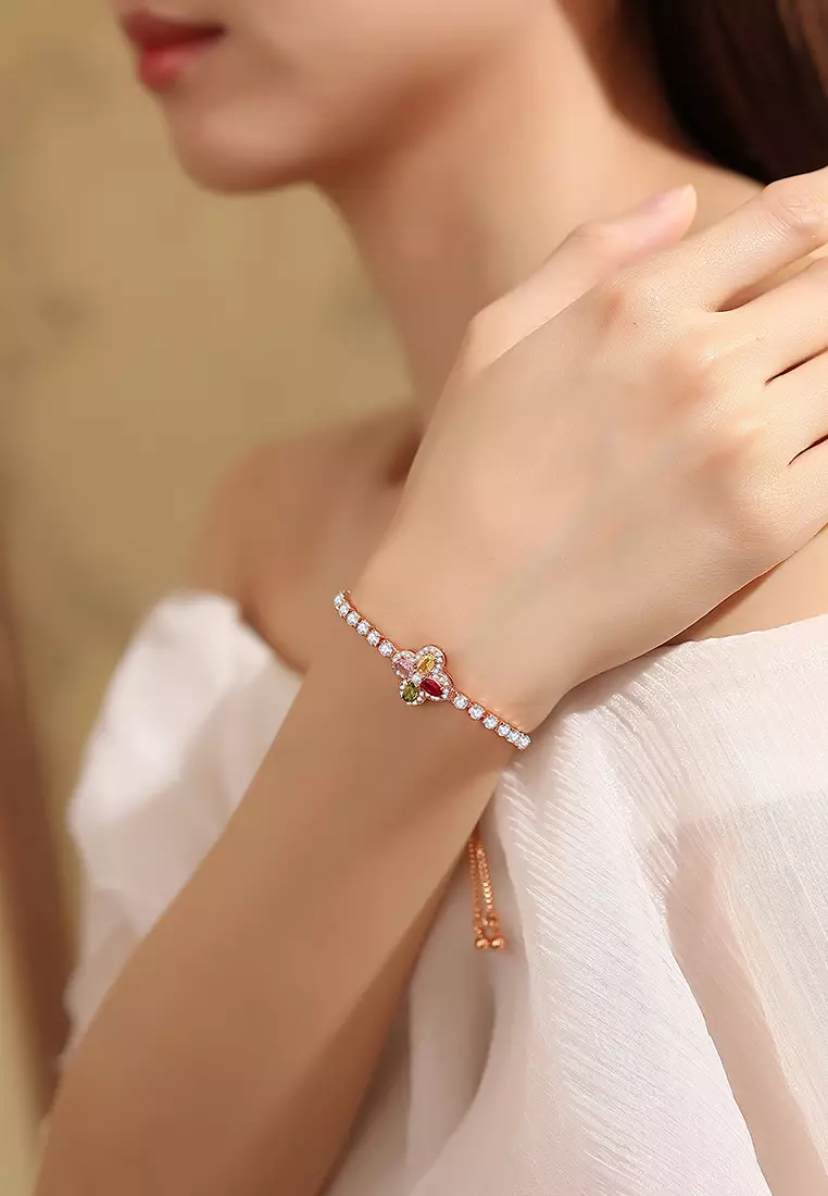 Gelang Wanita Titanium Anti Karat Perhiasan Fashion Elegan Bunga Perempuan Gelang Cewek