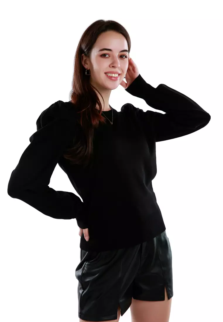 黑色泡泡袖毛衣