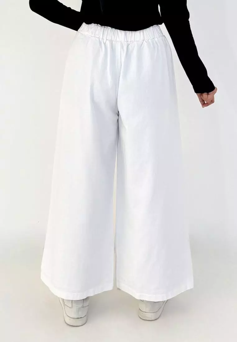 Jasmin Denim Kulot PUTIH Celana Pinggang Karet Basic Wanita Fit BB 43-80 kg