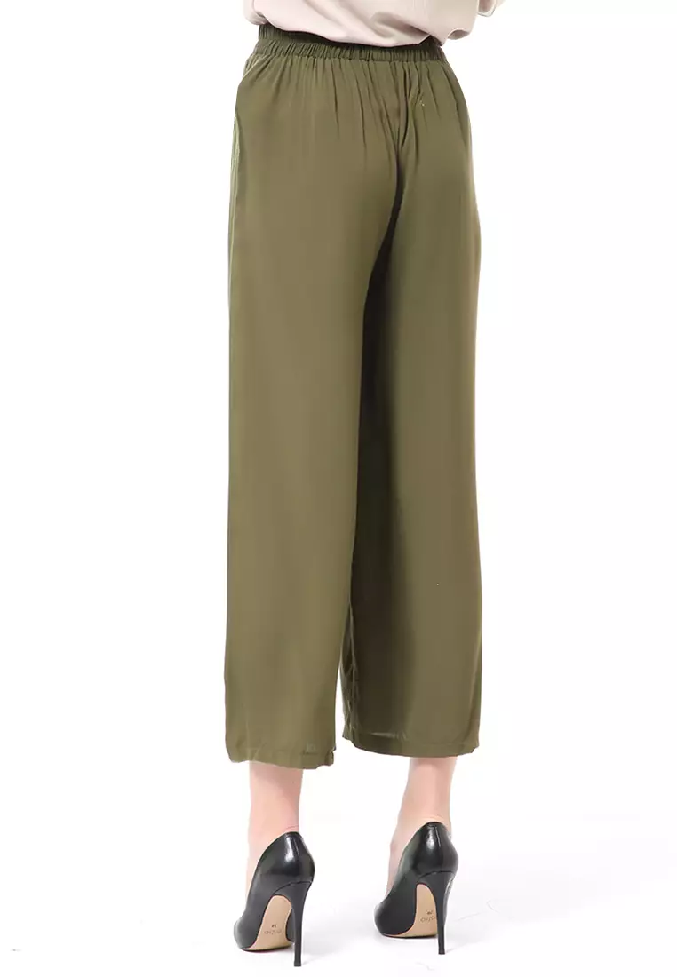Stella Celana Panjang Casual Wanita Kulot Loose Pants Homewear Material Rayon ORIGINAL - Army Green
