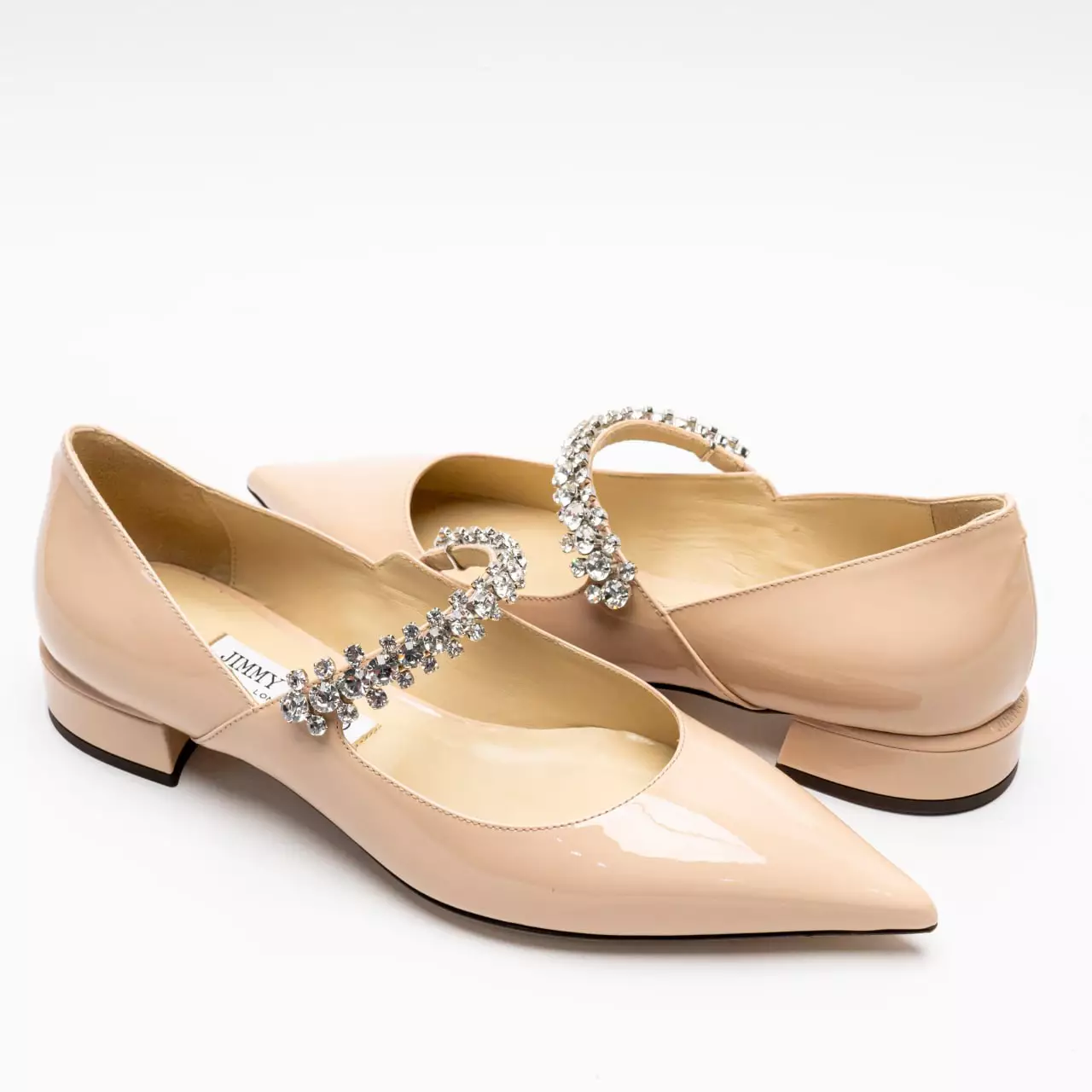 Bing 25 Crystal Strap Patent Leather Flat Pumps Macaron