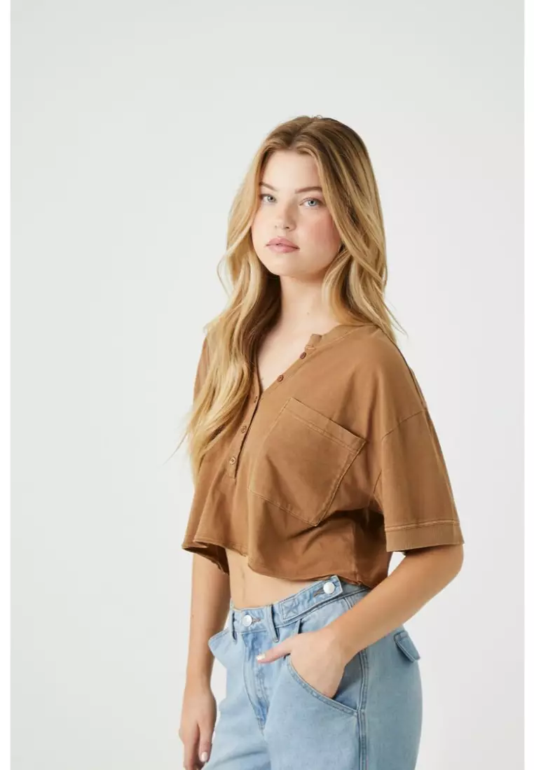 Button Front Crop Top