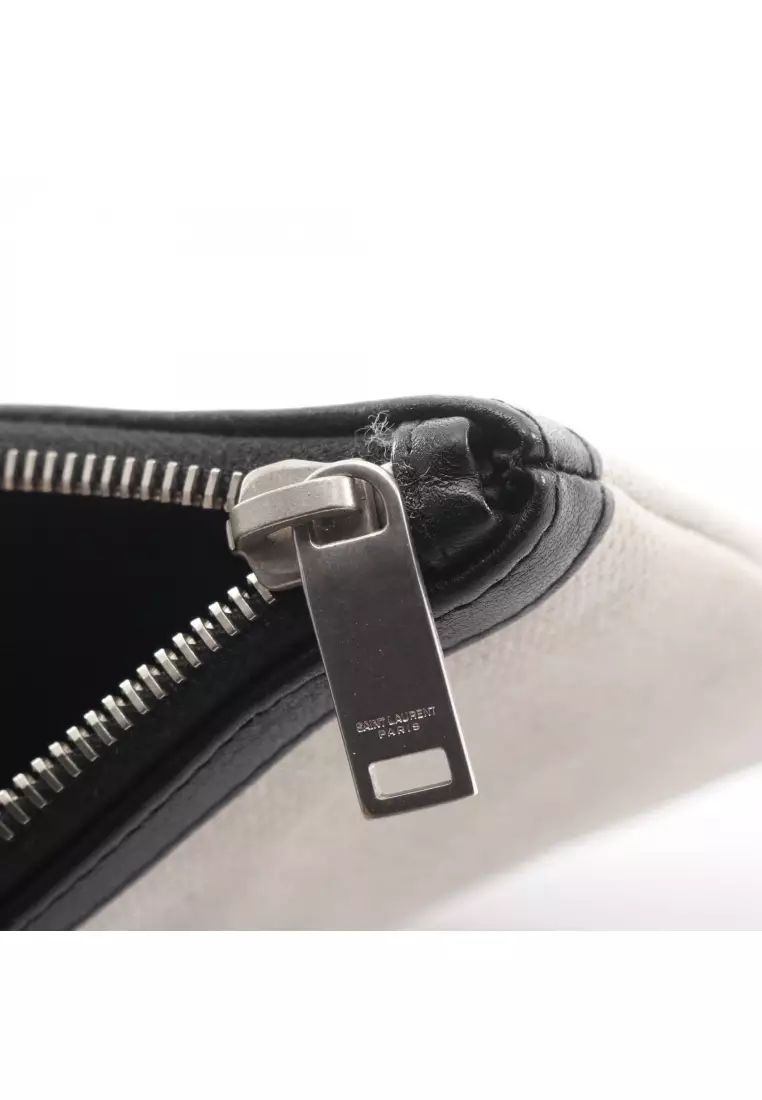 Pre-Loved SAINT LAURENT PARIS RIVE GAUCHE Liv Gauche Clutch bag canvas leather ivory black