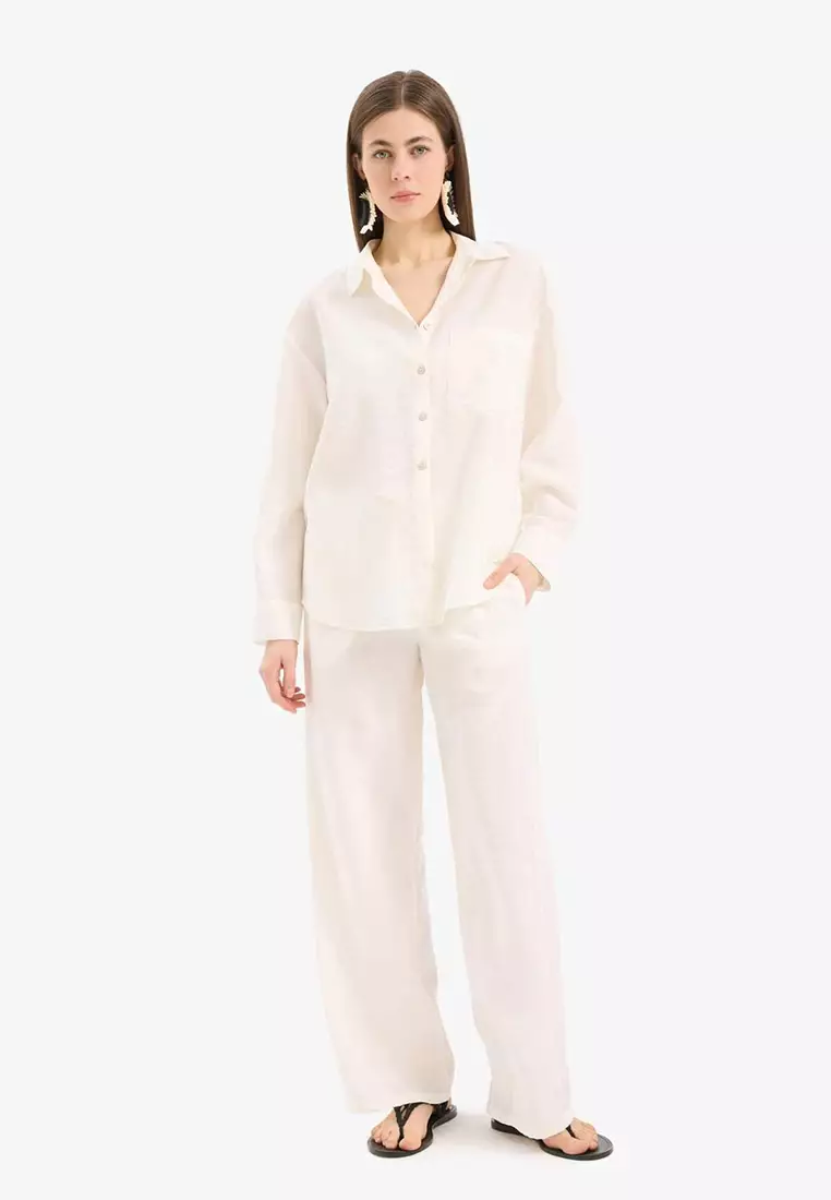 Regular Fit Stretchy Waisted Beach Pants-Fall in Love E1172Ax25Sm