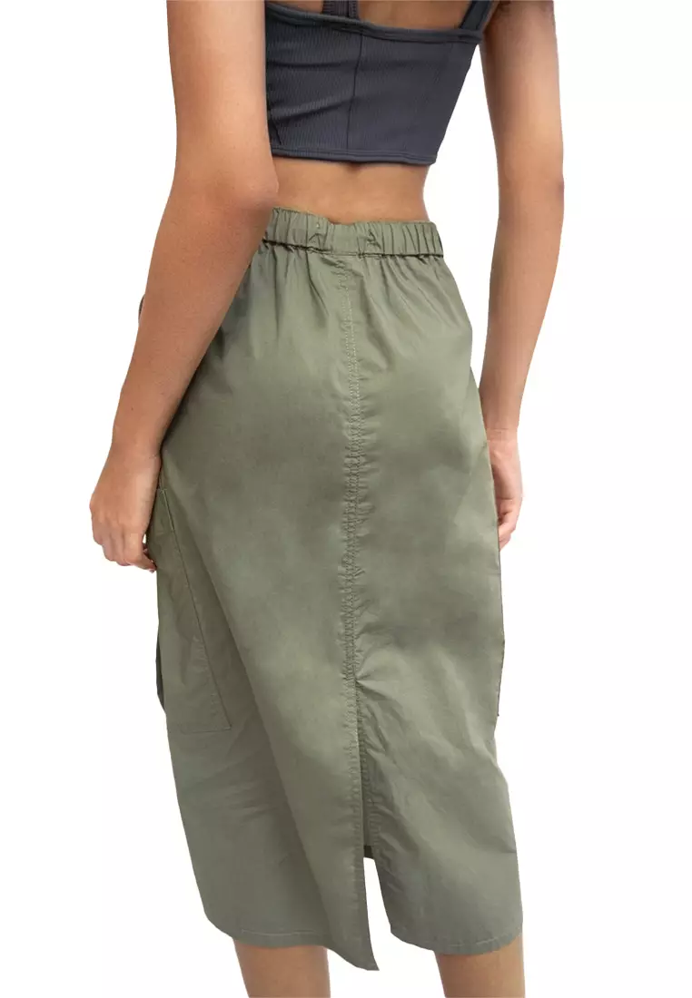 Pull Up Cargo Midi Skirt With Pockets