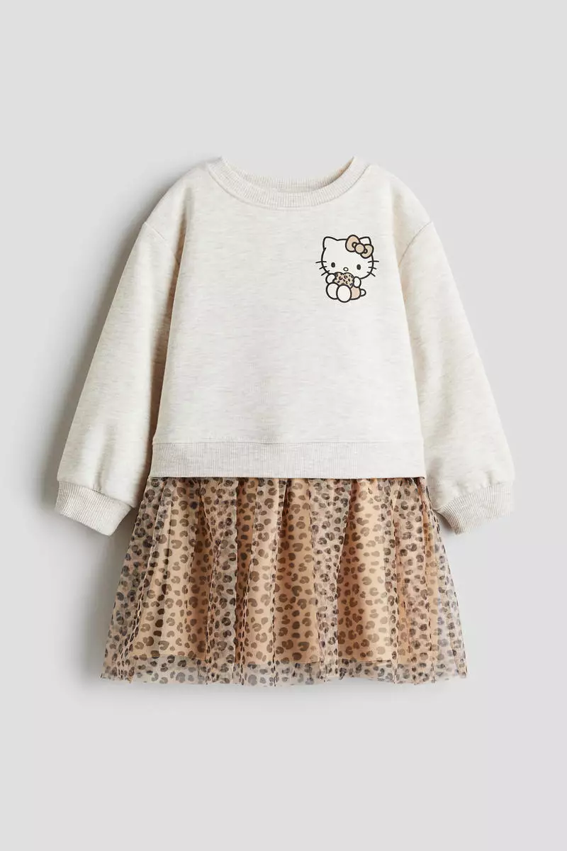 Printed tulle-skirt sweatshirt dress