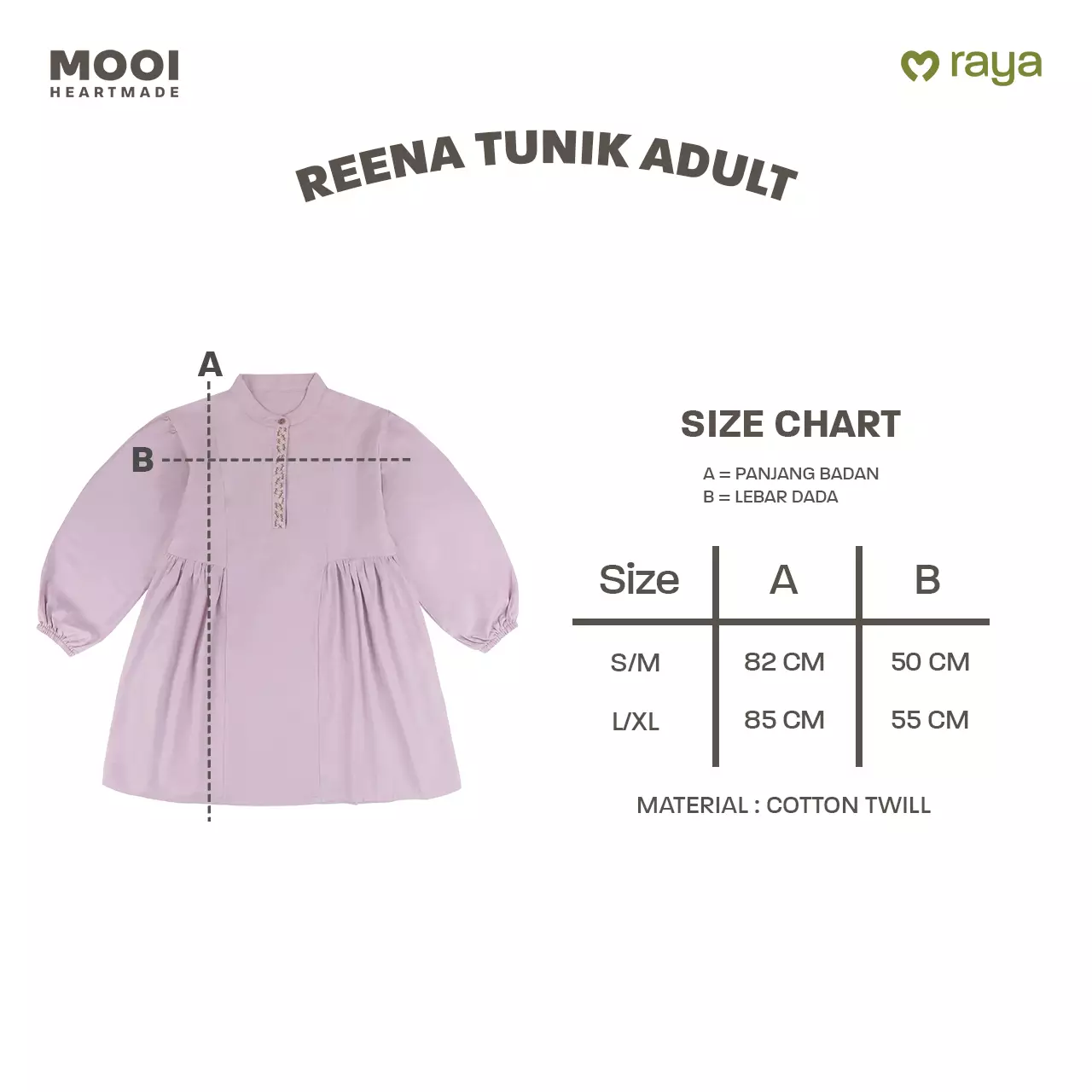 Mooi Tunik Wanita Atasan Wanita Reena Tunik - Lilac