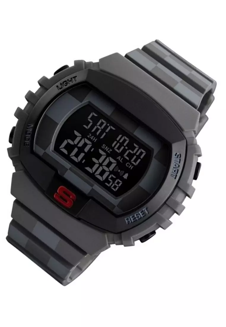 Jam Tangan Digital Sporty Pria Waterproof ABS PU Strap Transparent Resin PB67 ORIGINAL