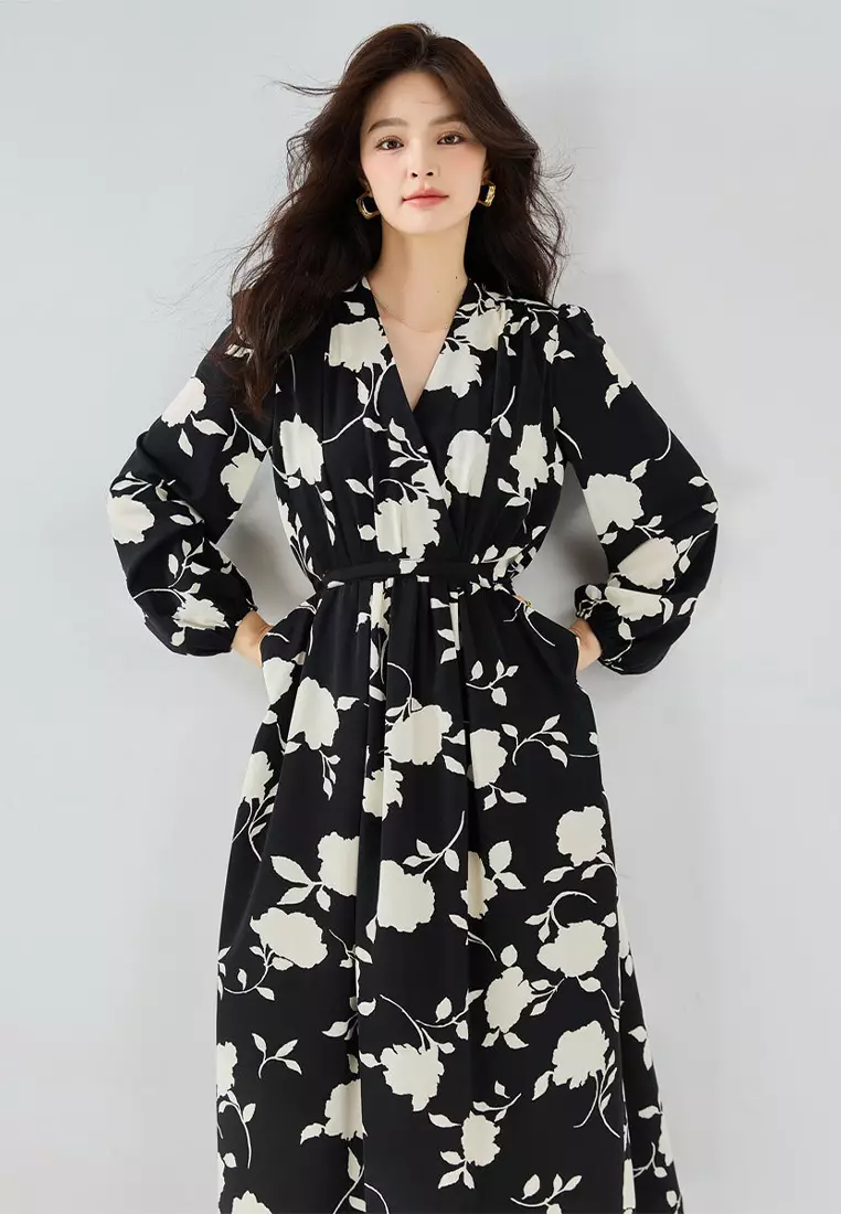 Buy Sunnydaysweety Black and white contrasting print elegant and