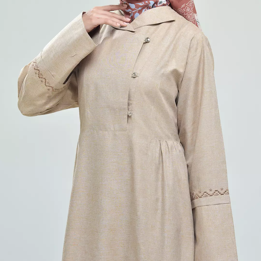 Rabbani - Dress Muslim Wanita Dewasa Lengan Panjang Sarang Couple Dresslim Daneswara Ecxlusive - Beige