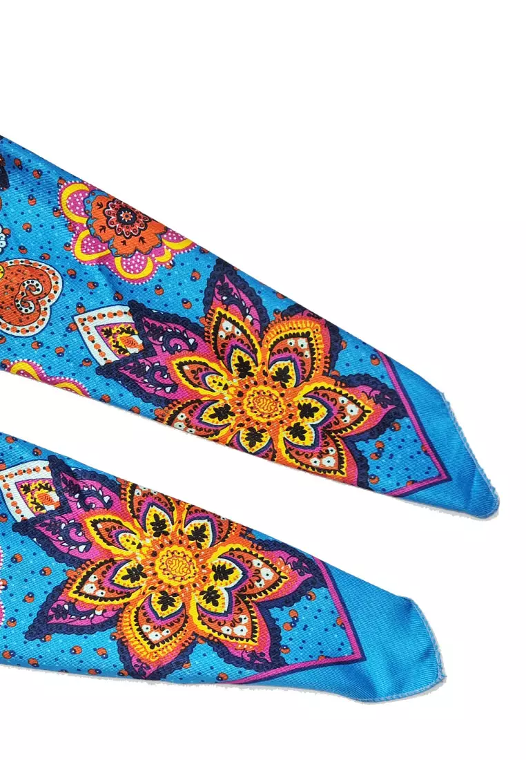 Paisley Poly-Cotton Square Scarf Blue