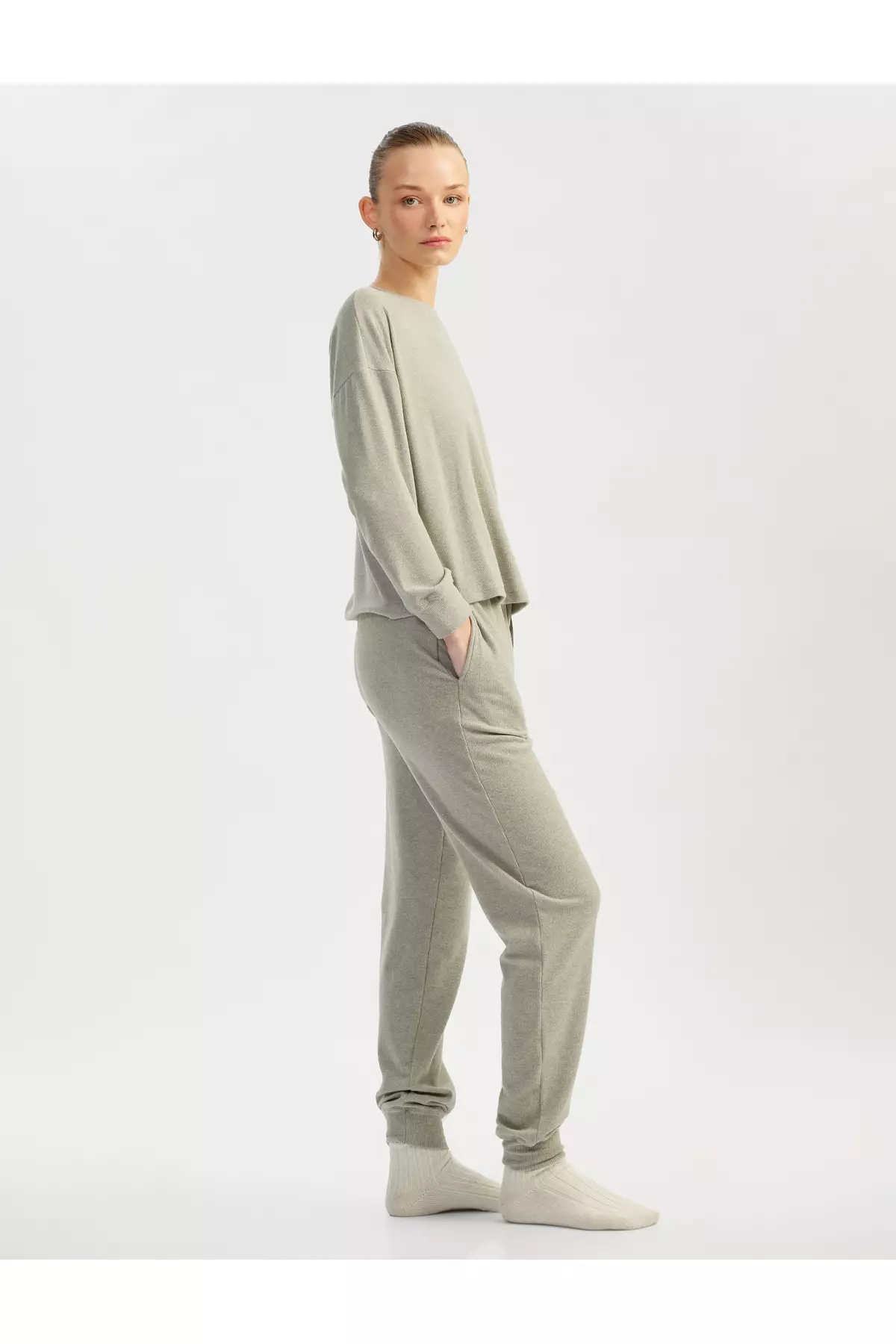 Comfortable Fit Tie Waist Soft Textured Jogger Sleepwear Bottoms