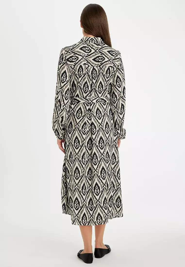 Printed Waist-Tie Midi Dress