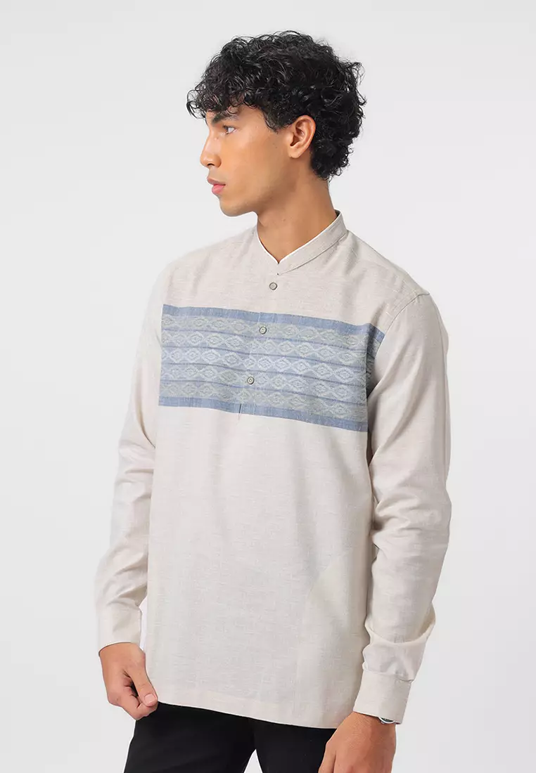 Kemeja Koko Pria Lengan Panjang QUBA BEIGE Baju Muslim Priaa