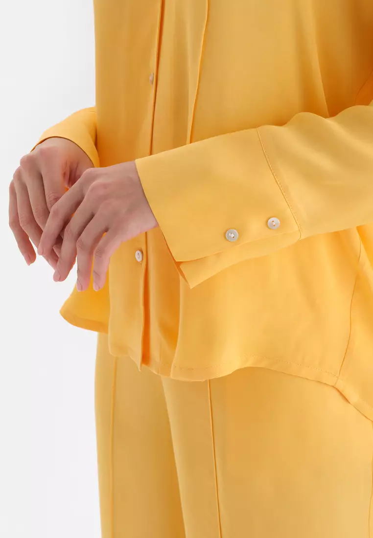 Yellow Shirt, Shirt Collar, Regular, Long Sleeve Sleepwear for Women