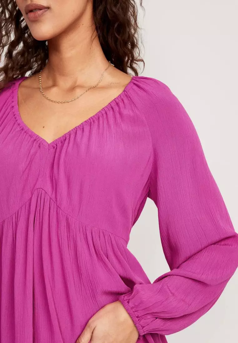 Long-Sleeve V-Neck Crinkled Boho Top for Women