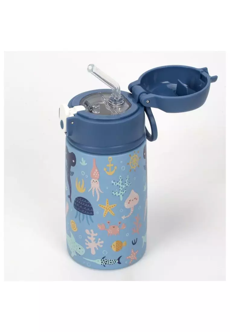 Oasis Kids Water Bottle with Sipper Silicone Straw 400ML - Marine Mania