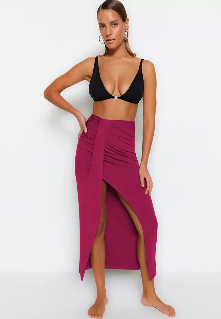 Claret Red Maxi Knitted Beach Skirt TBESS23ET00021