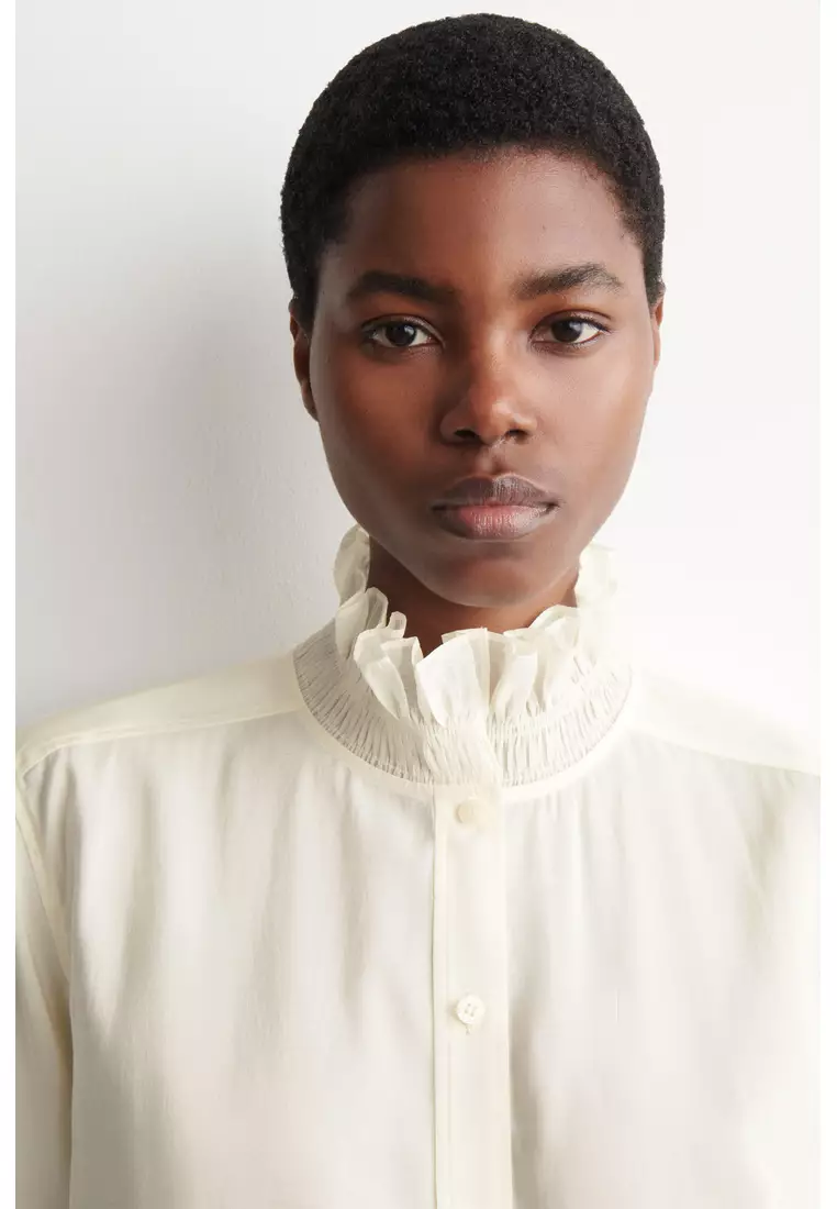 RUFFLE-COLLAR MODAL BLOUSE