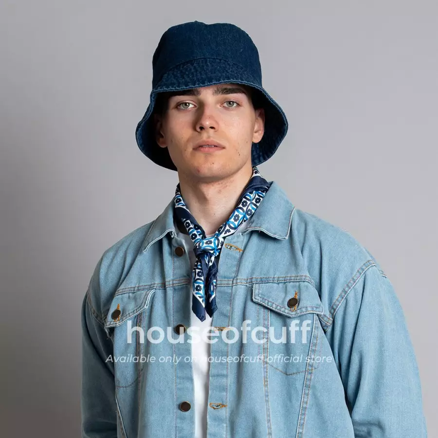 Houseofcuff bucket hat denim jeans biru dongker tua