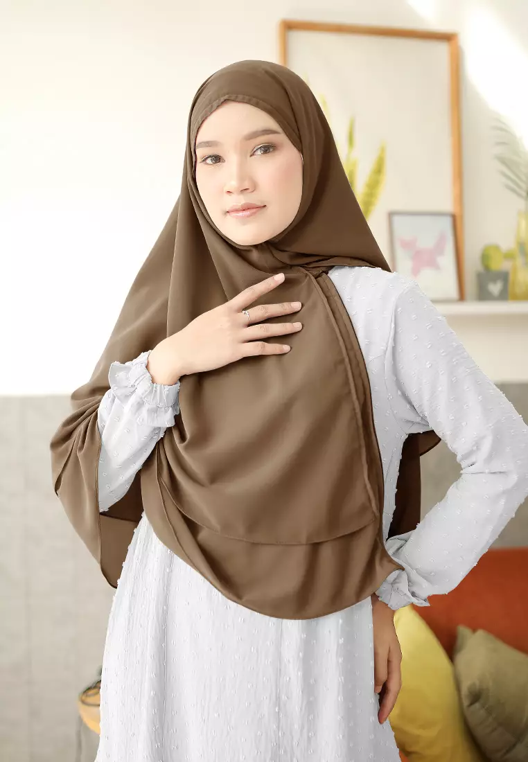 Anya Instan | Hijab Instan Resleting | Bergo Khimar Kerudung 2 Layer  - Sugar Almond