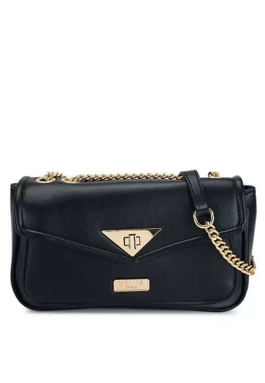 Faux Leather Sling Bag With Metal Chain