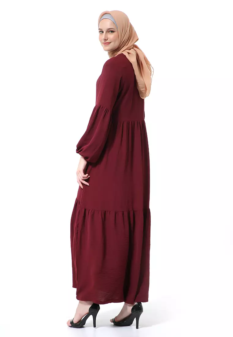 Tika Dress Wanita Gamis Muslimah Rubber Hands High Quality Premium - Burgundy
