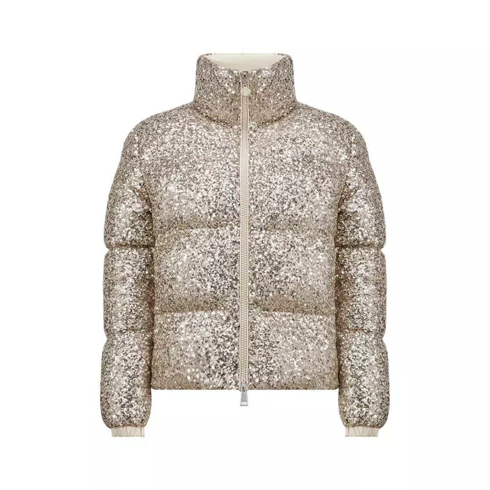Jual Moncler Anternes Sequin-Embroidered Short Down Jacket Gold
