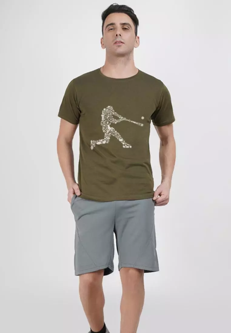 Baseball Graphic Olive Outdoor Running/Workout Short Sleeve Tee
