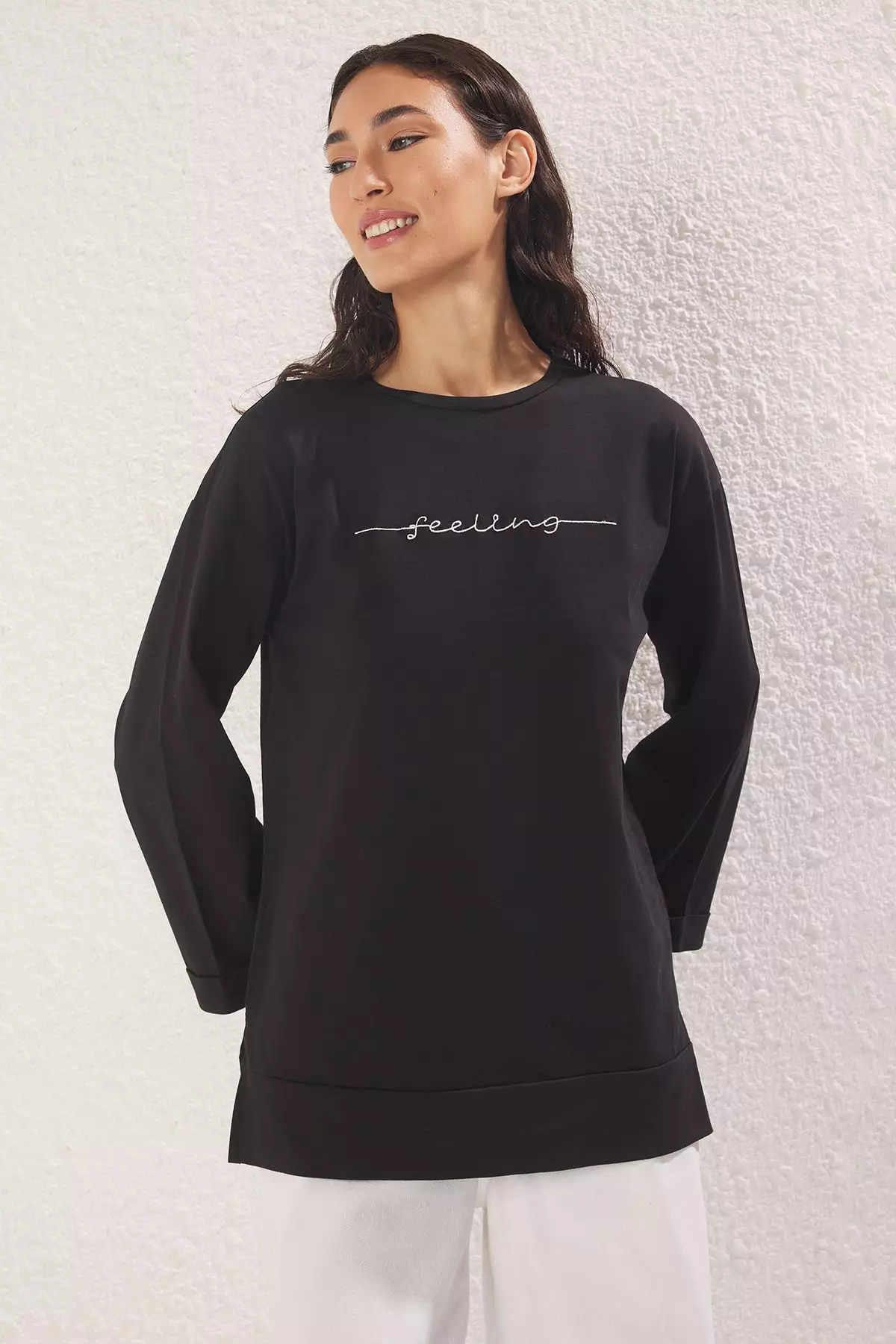 Black Jersey Print Text Detailed Knitted T-shirt TCTSS25RT00002