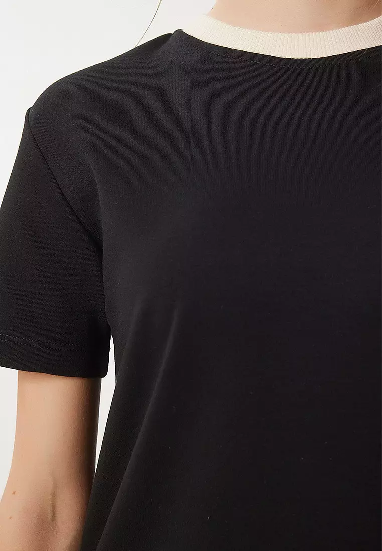Contrast Color Cotton Knit T-Shirt