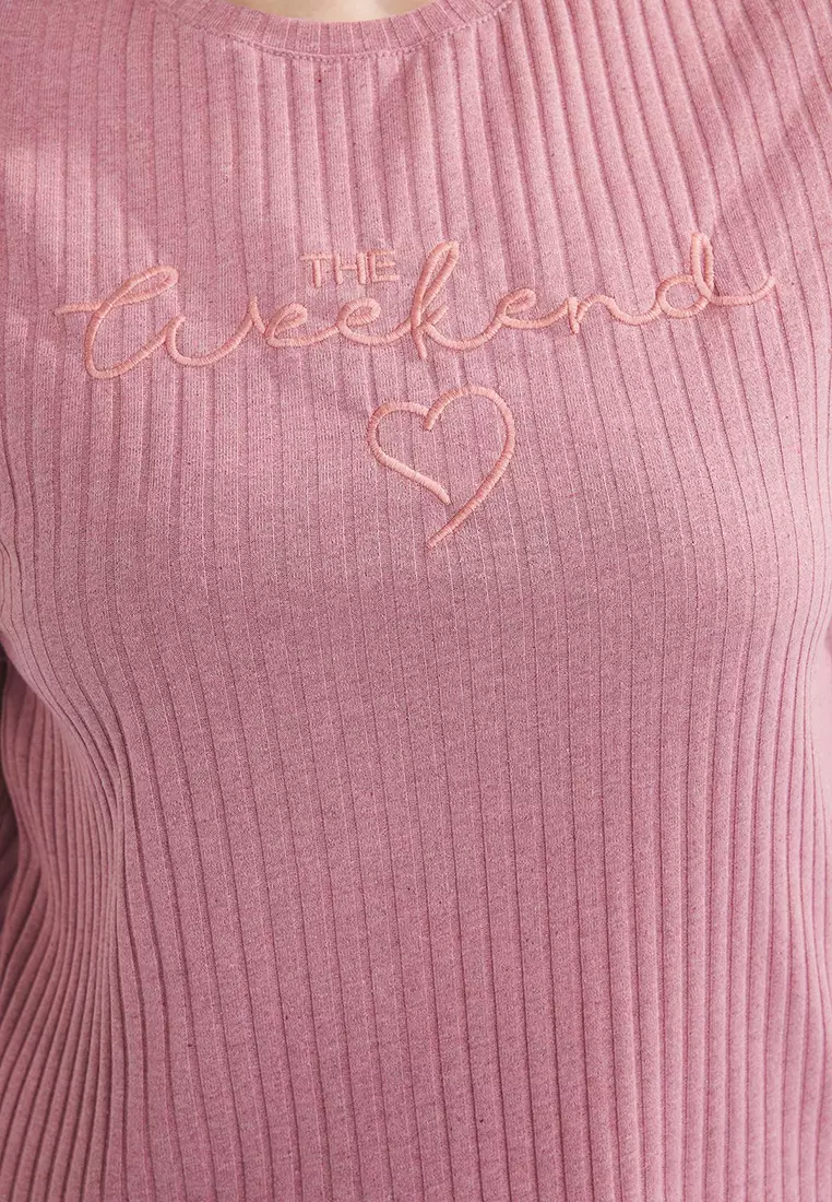 Dusty Rose Crew Neck Camisole Knitted Pajama Set TBBSS25AI00118