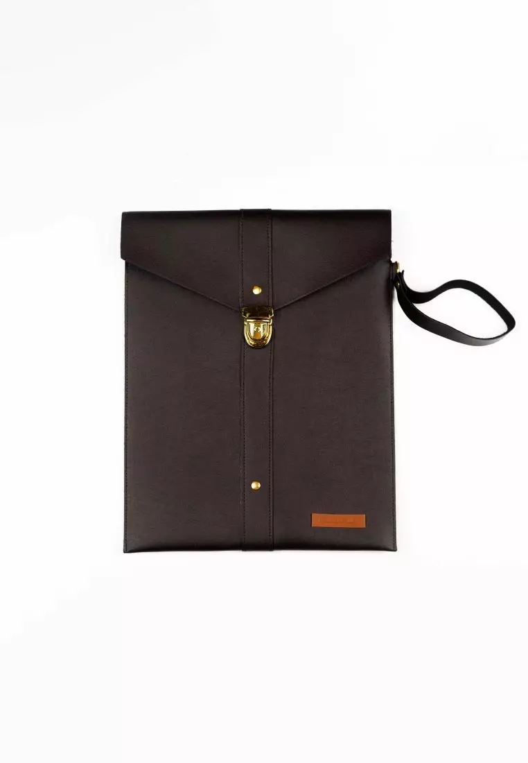 Houseofcuff Clutch Pria Tas Tangan Unisex Cokelat Tua Model Kancing